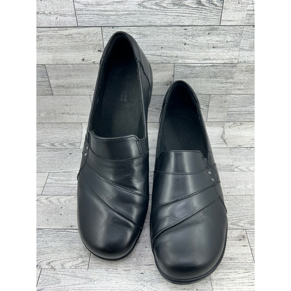 Clarks Collection Black Leather Slip On Wedge Loafers Ultimate Comfort Women 11M